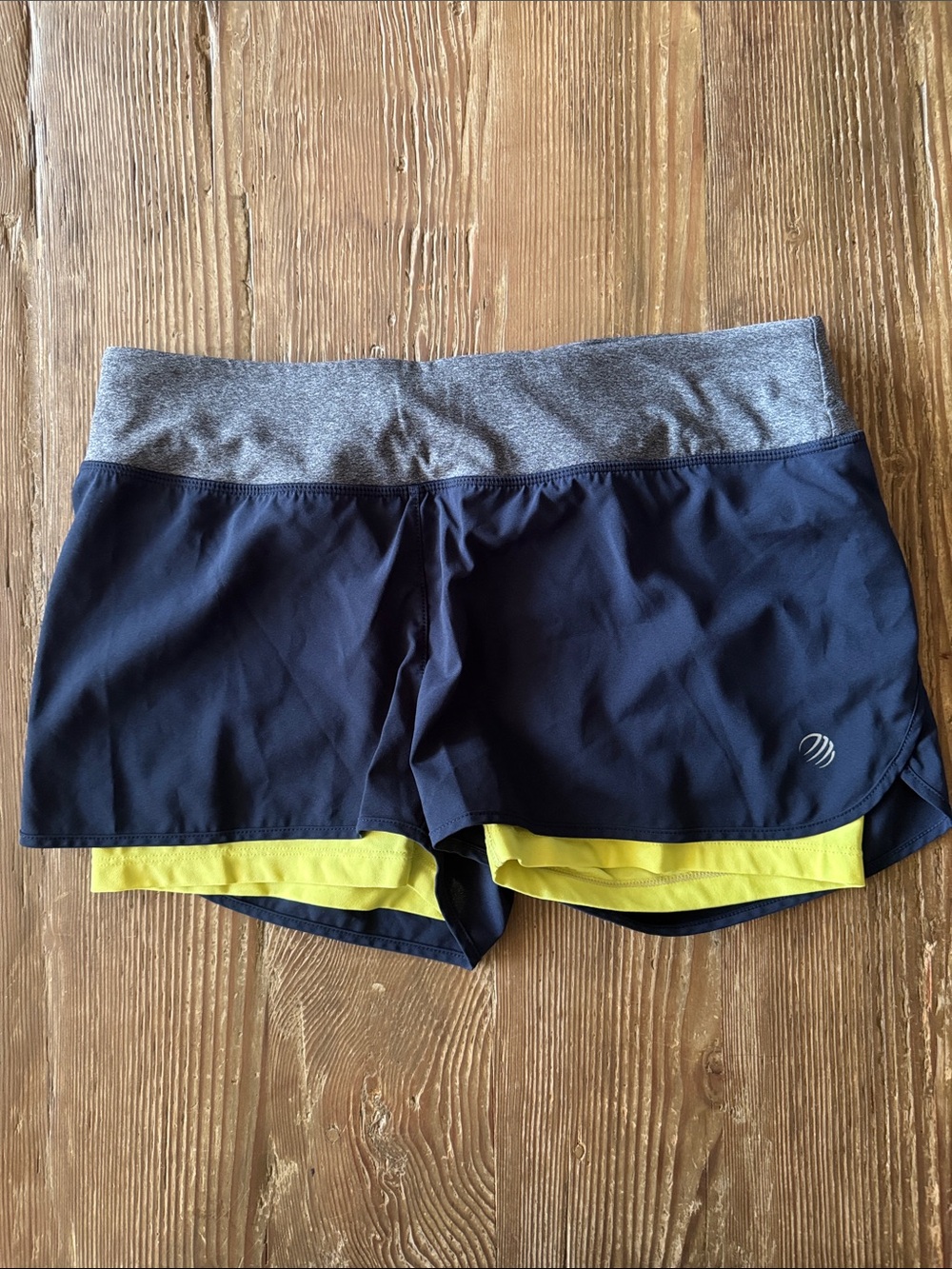 MPG Navy Shorts with Yellow Inner Layer and Gray Waistband